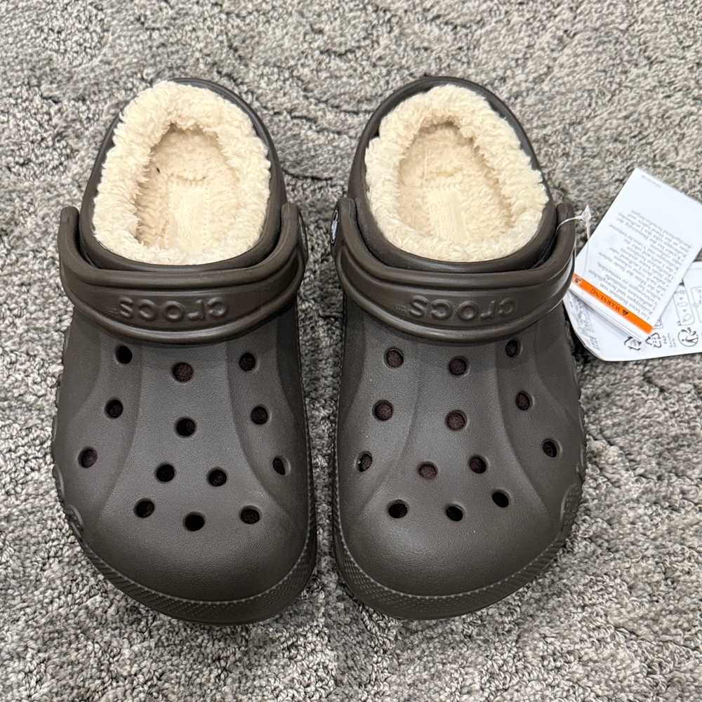 CROCS  Lined Clog in Dark Brown with Cream Lining inside is warm